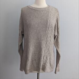 Women's Raya Sweater Oatmeal Tan XL Cable Knit Sweater, Ruffle & Braided Detail
